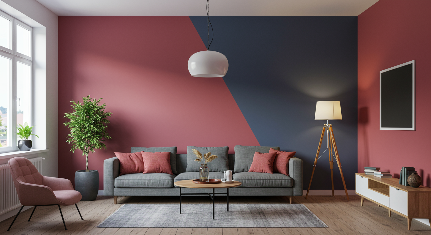 A beautifully painted living room with modern furniture, showcasing a vibrant accent wall.