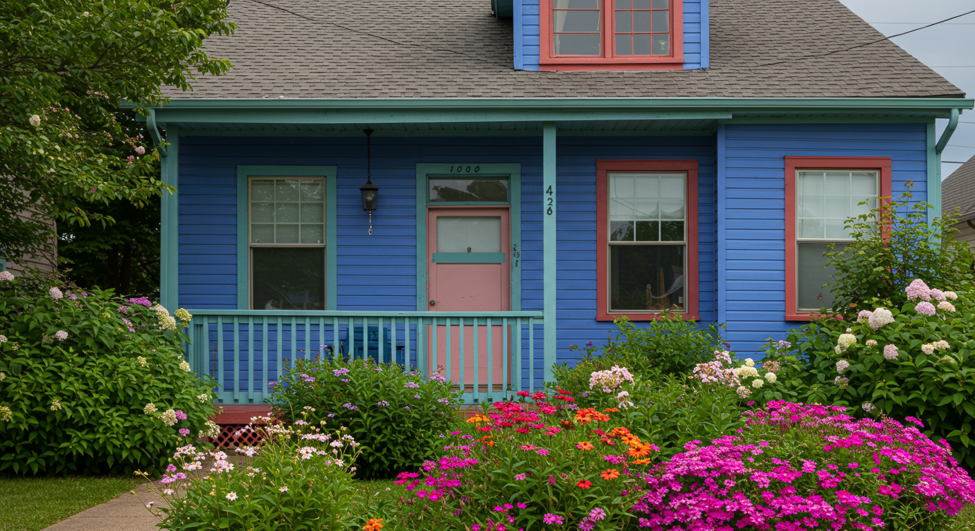A vibrant, freshly painted home exterior showcasing a beautiful color palette.