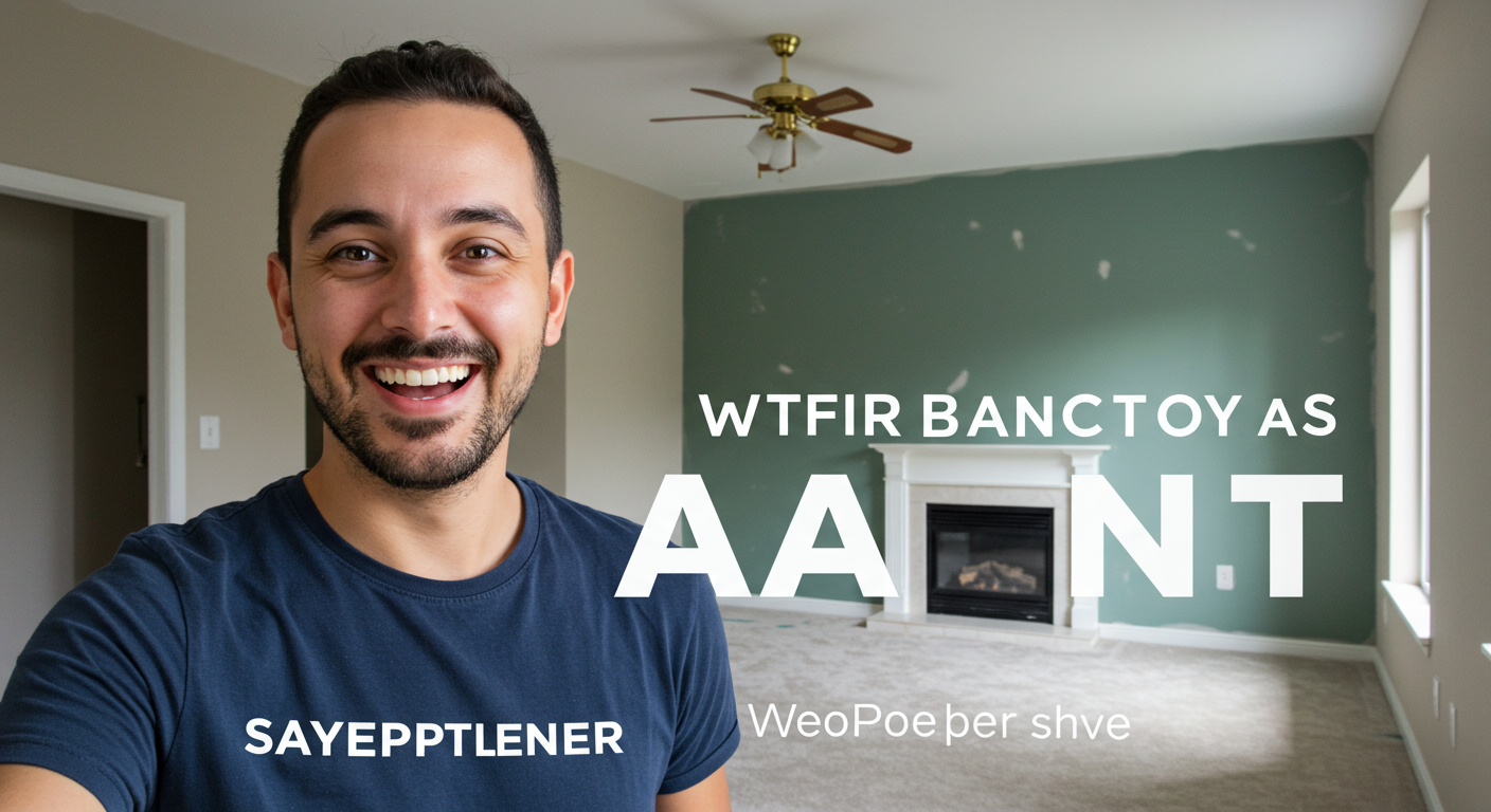 A satisfied homeowner admiring their freshly painted living room, with a big smile on their face. The room is well-lit and showcases the new colors beautifully.
